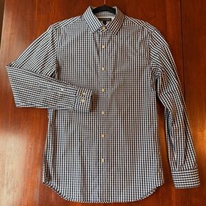 Banana Republic Men's Navy and White Dress Shirt - Small Slim Fit